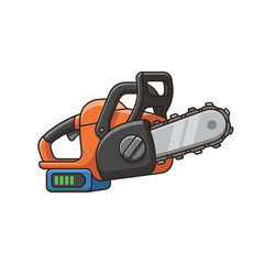 Fototapeta premium Battery-powered chainsaw with orange handle and serrated blade 