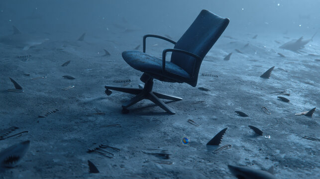 Collapsed office chair underwater symbolizing crushing workplace pressure and burnout