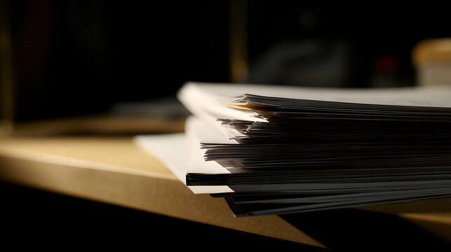 Stack of Important Documents and Papers on a Desk Illustrating Business, Office Work, Administration, and Bureaucracy Overload