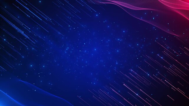 Blue magenta digital particle background diagonal light streaks, glowing dots, soft wave corners. technology music intros, abstract overlays, futuristic titles, event screens, modern motion graphics.