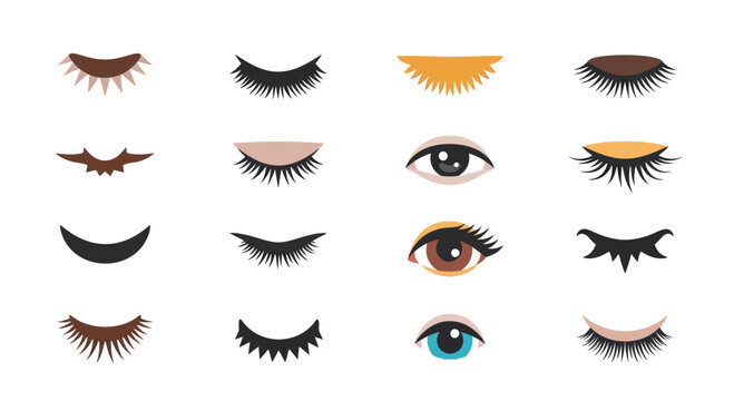Collection of Diverse Eyelash Styles and Eye Makeup Illustrations