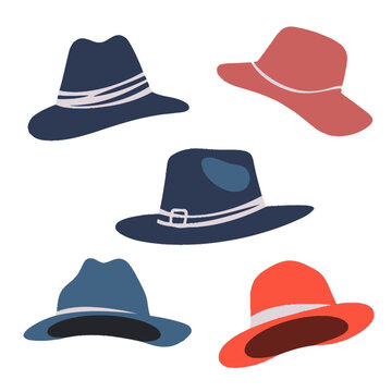 Collection of stylish hats for men and women, diverse colors and designs
