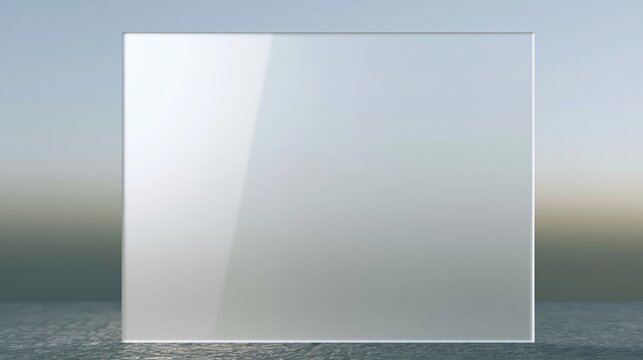 A clear glass panel reflecting a serene seascape, suggesting tranquility and openness.