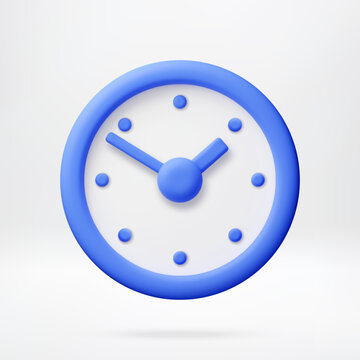 3D Blue clock icon representing time management and schedule. Analog watch face for productivity, deadline planning, and appointment setting in digital business design. Vector illustration