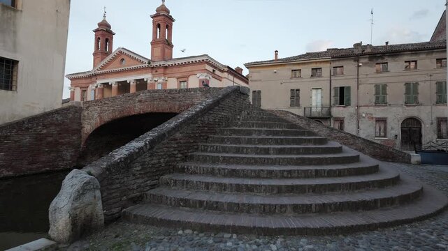 Comacchio, Ferrara, Emilia Romagna, Italy - April 29, 2026 - Views of the lagoon city's historic center