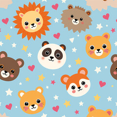 Fototapeta premium Colorful Wild Animal Seamless Pattern Vector Background for Fabric and Wallpaper