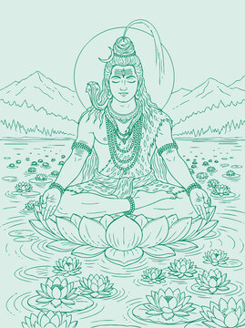 Sketch or Drawing of Shiva Parvati Outline Editable Vector Illustration