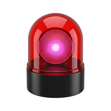 Bright red emergency siren light flashing for danger alert and security alarm warning signal isolated on transparent background