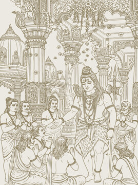 Lord Shiva and Parvati Hindu god Design Element. Sketch or Drawing of Shiva Parvati Outline Editable Vector Illustration