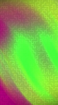 Abstract futuristic digital labyrinth pattern background with vibrant neon green and magenta glowing lights.