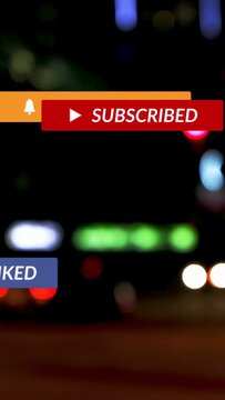 Vertical video: Cursor clicking subscribe, UI badges animating, confirming subscription over bokeh
