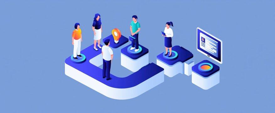 Dive into this 3d line isometric digital marketing infographic template guiding your sales journey.