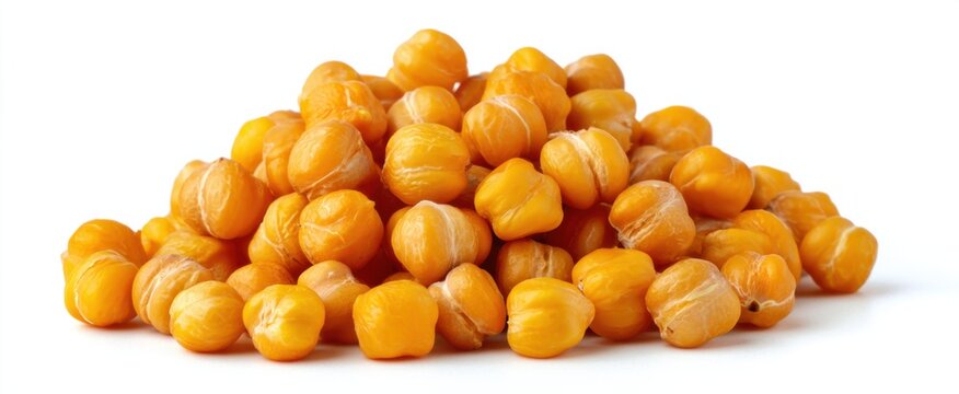 A sunny mound of yellow orange dried chickpeas sprawls like a warm desert on white.