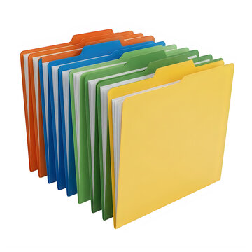 Colorful stack of hanging file folders organized in an office setting