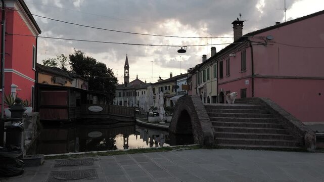 Comacchio, Ferrara, Emilia Romagna, Italy - April 29, 2026 - Views of the lagoon city's historic center