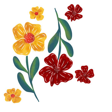 Red Yellow Spring flowers Beautiful flower collection of posters with roses, leaves, floral bouquets, flower compositions