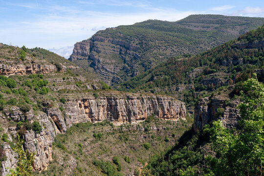 Panoramic view of the Leza rocky canyon in La Rioja (Spain)