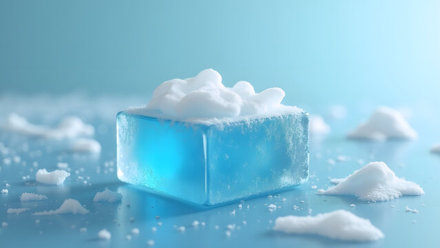Mini arctic base on a frozen ice cube surface