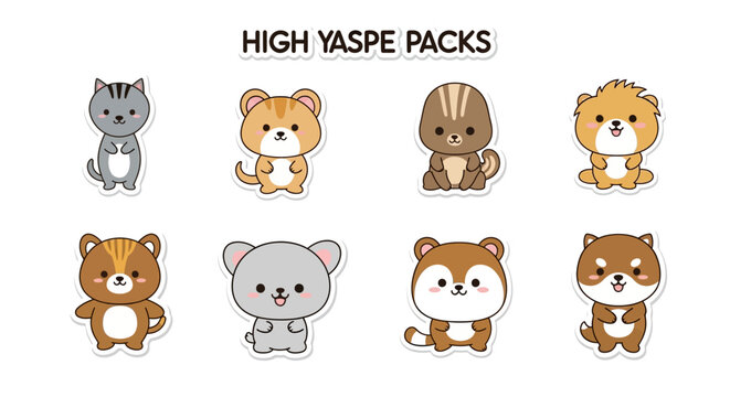 Collection of cute kawaii animal stickers on a white background.
