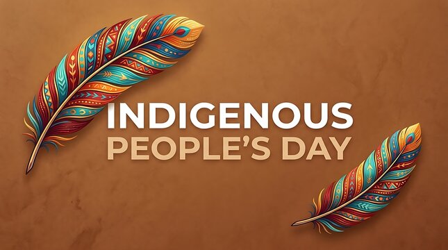 Indigenous peoples day text with decorative feathers on brown background indigenous feathers decorative background heritage american awareness