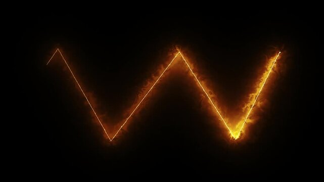 Energy symbol animation with orange glowing light. Energy symbol abstract letter v design. Energy symbol digital technology graphic on black background for power tech.