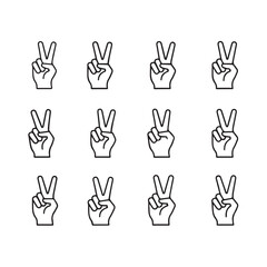 Fototapeta premium Twelve instances of a hand showing the peace sign in a clean line art style for graphic design