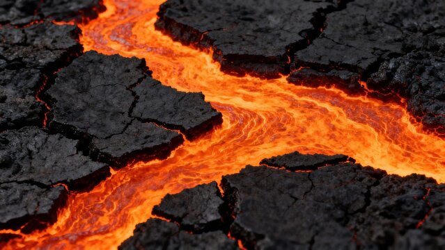 Lava flow through cracked earth