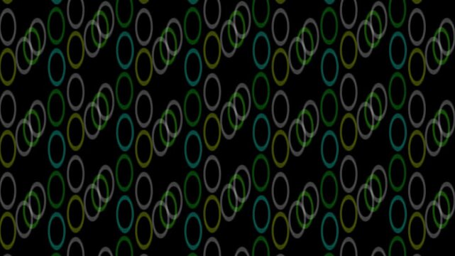 Geometric pattern animation with overlapping rings. Geometric pattern abstract colorful design. Geometric pattern modern motion graphic background on black background.