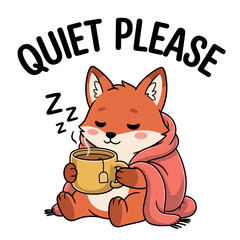 Cute cartoon fox with coffee mug. © haidan