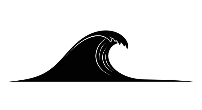 Wave crest illustrates a powerful ocean surge captured in a clean minimalist black and white graphic design.
