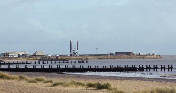 Extra wide shot looking up South Beach to Waveney Dock, at Lowestoft,