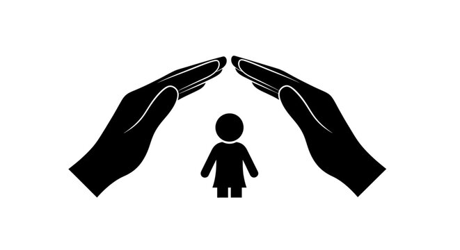 Hands Protecting Female Child Icon Symbolizing Care and Safety