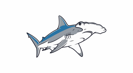 Fototapeta premium A cartoon hammerhead shark swims to the right against a white background
