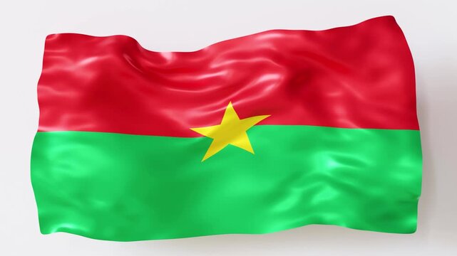 This animation showcases the national flag of Burkina Faso. The flag is presented in vibrant colors, showcasing a smooth wave effect with a green and red design featuring a central star