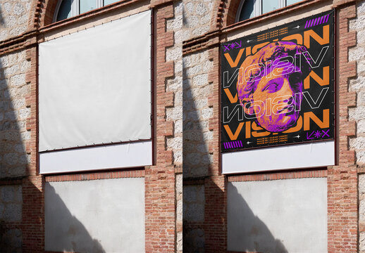 Urban Poster Mockup Template on Brick Wall Space