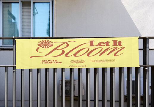 Mockup Template of Urban banner Poster on Balcony Railing