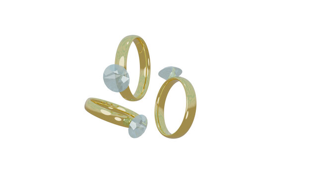 3 dimond rings falling on transparent background