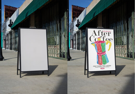 Urban A-frame Poster Mockup Template in Los Angeles.