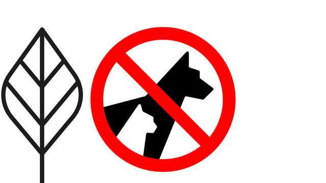 No Pets Allowed Forbidden Sign Icon with Leaf, Prohibited Animals and Dog Entry Vector Illustration