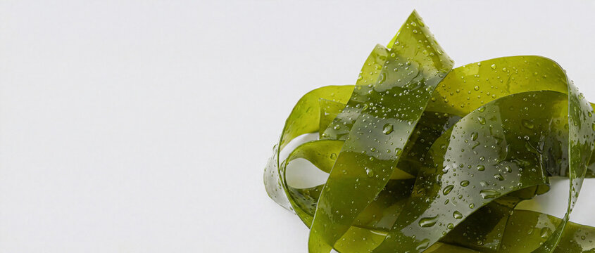 Fresh seaweed algae with water drops isolated on white background healthy superfood concept