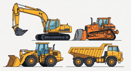 Construction Vehicles Excavator Bulldozer Dump Truck Loader. © Mbok