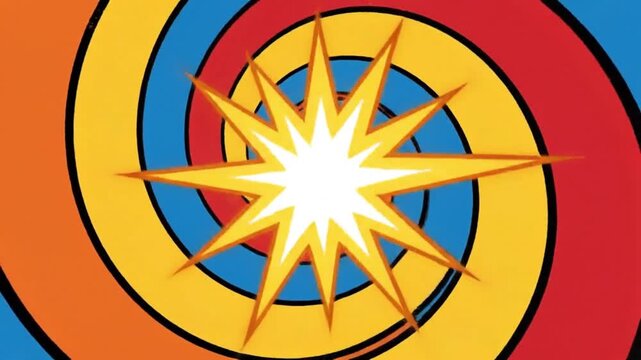 4K cartoon 2D animation manga radial burst and rotating spiral pattern twist and pull inward in optical illusion. outlines for intense comic-book dynamic backgrounds.