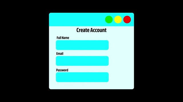 Create account and login user interface animation isolated on black background