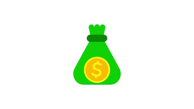 Animated icon of a money bag with a dollar sign, symbolizing wealth, cash, savings, or financial growth, isolated on a 4K transparent background.