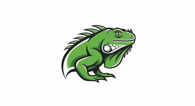 A stylized green iguana with sharp spines along its back and a distinctive dewlap