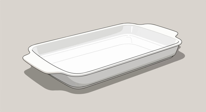 A simple white rectangular baking dish with handles on a plain background
