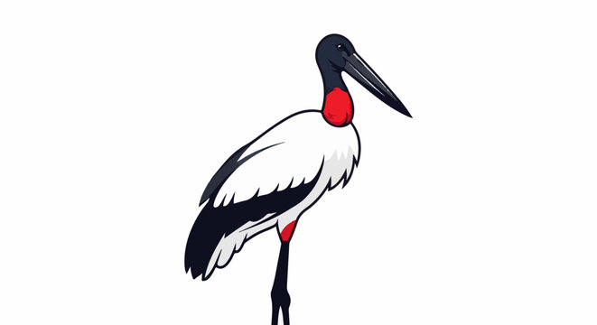A stylized illustration of a Jabiru stork standing against a white background