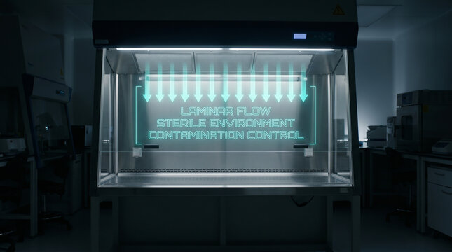 Laboratory Laminar Flow Cabinet in Sterile Environment with Contamination Control Graphics