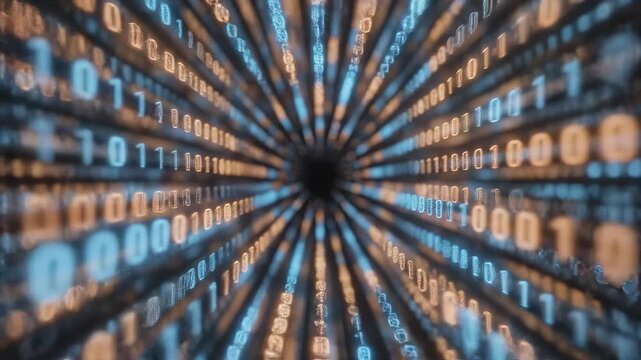 Binary code tunnel perspective symbolizing the cutting-edge of futuristic design
