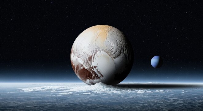 A Stunning Artistic Rendering of Pluto and Charon in Space, Cosmic Beauty.
